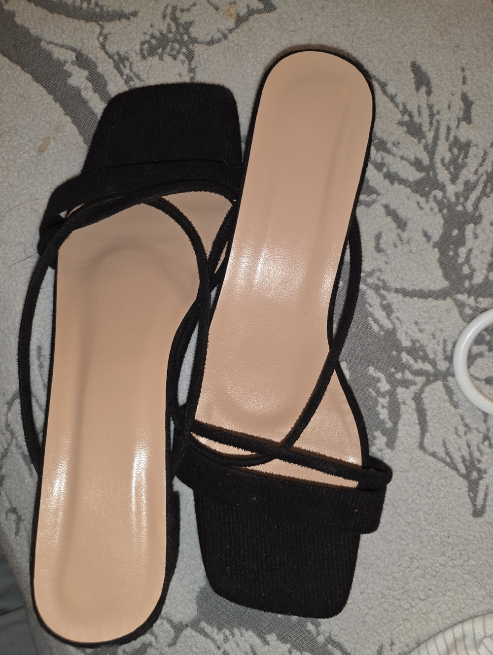 Black Strappy Square-Toe Women's Slide Heels